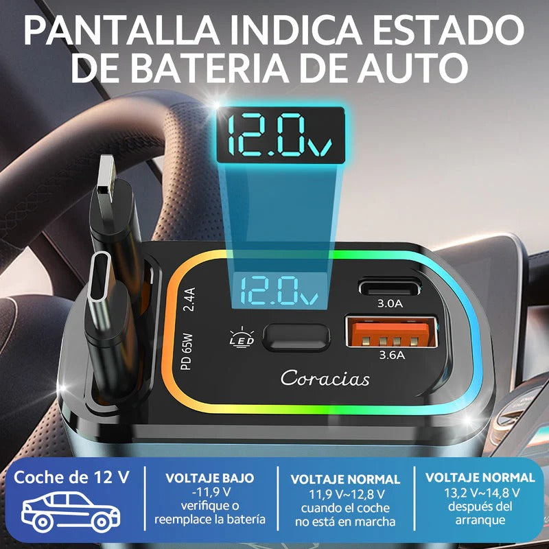 4 En 1 Cargador Retráctil de carro carga rápida de 120V ® + Envío Gratis