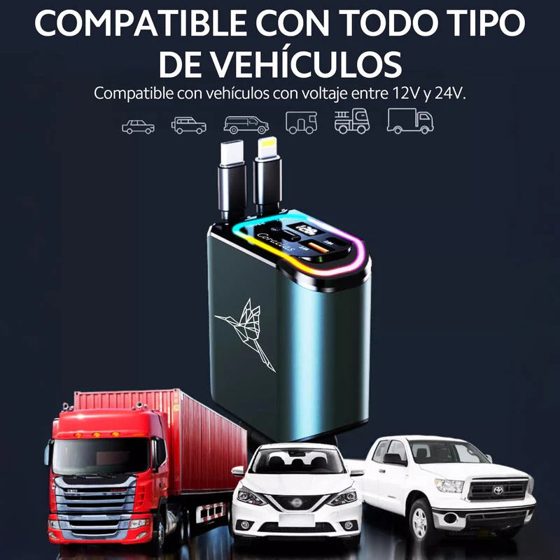 4 En 1 Cargador Retráctil de carro carga rápida de 120V ® + Envío Gratis