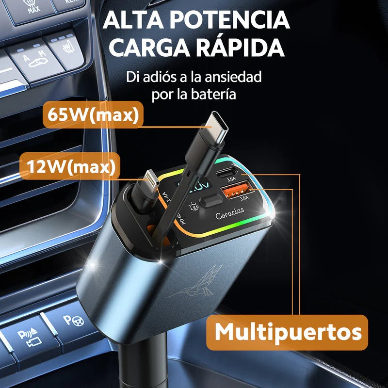4 En 1 Cargador Retráctil de carro carga rápida de 120V ® + Envío Gratis